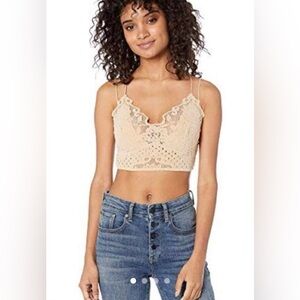 Cropped Free People Tan Lace Madonna Bralette Sz S  Band XS=32, S=34, M=36, L=38